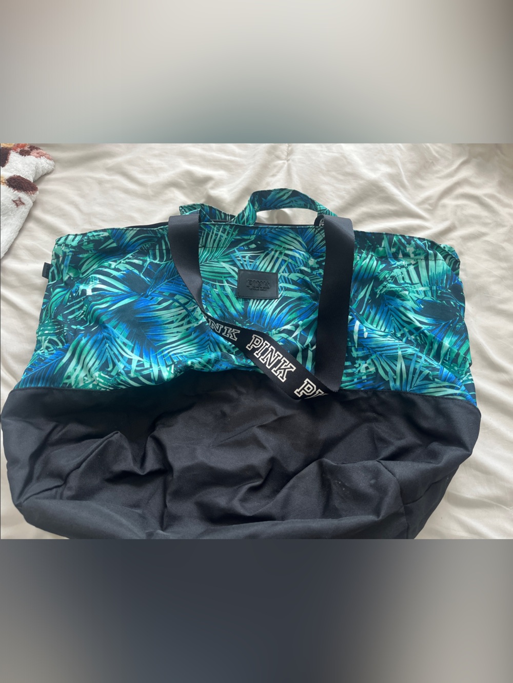 PINK Victoria's Secret Black & Blue-Green Tropical Duffle Bag